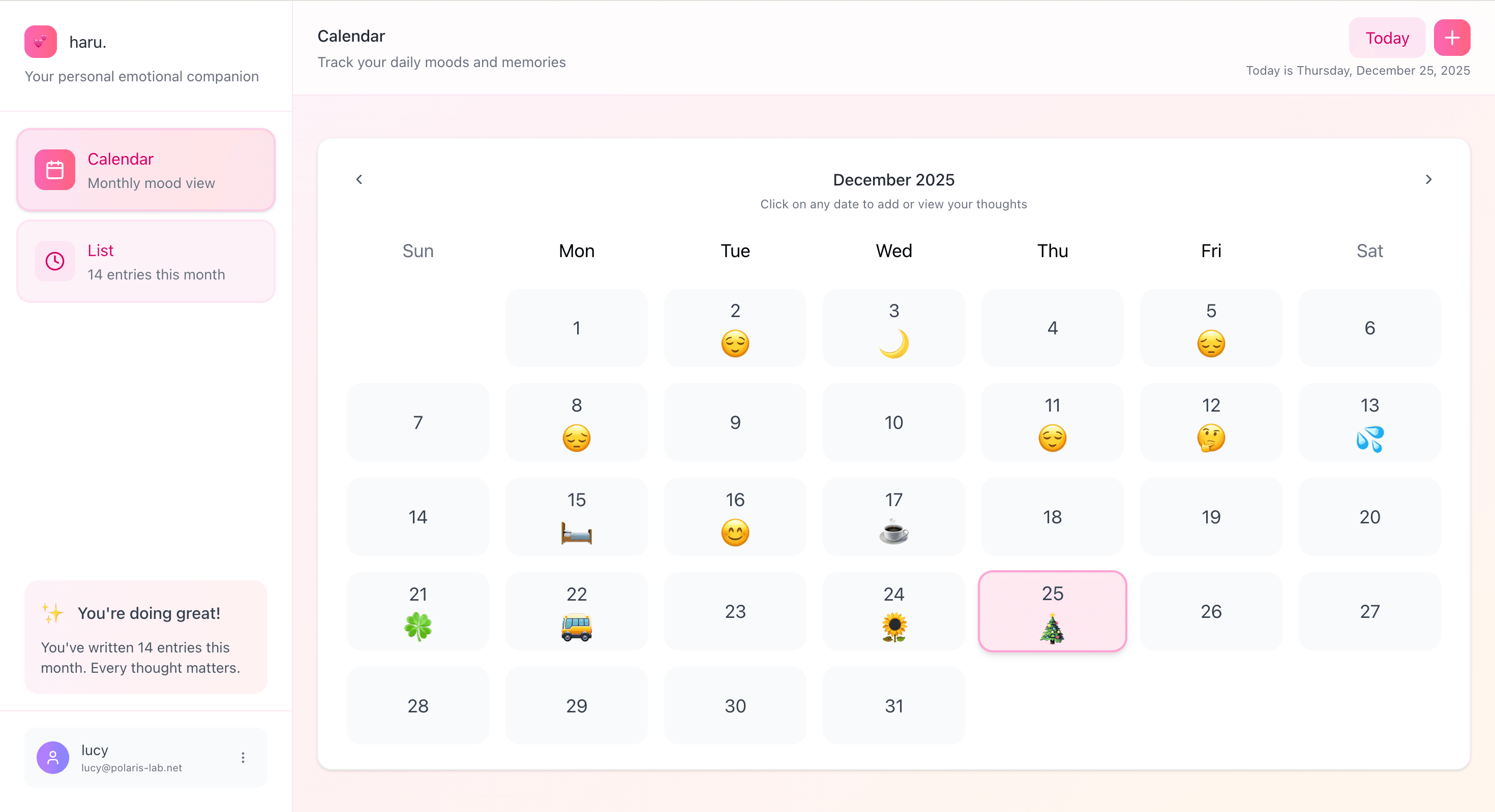 haru app calendar view