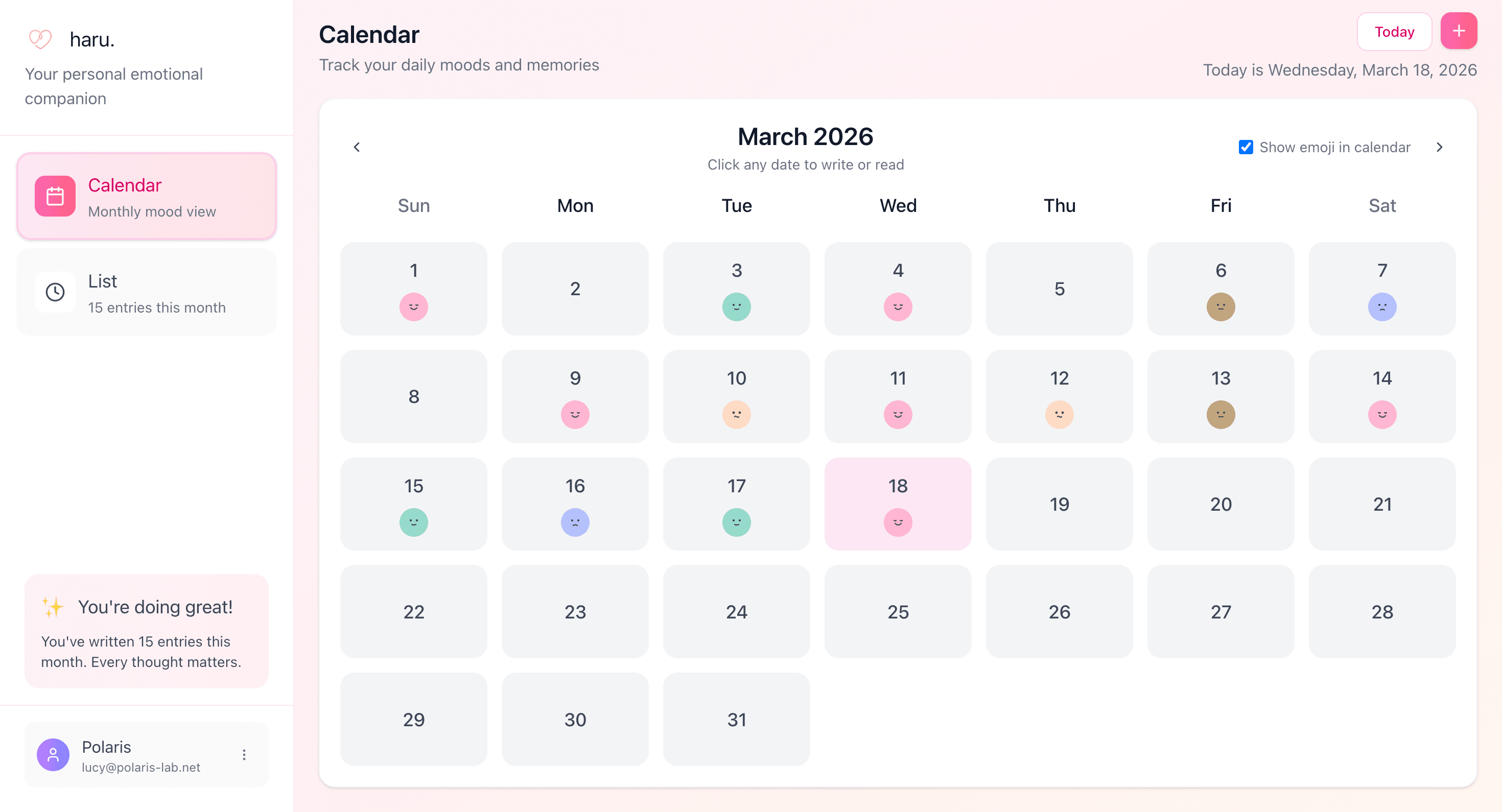 haru app calendar view